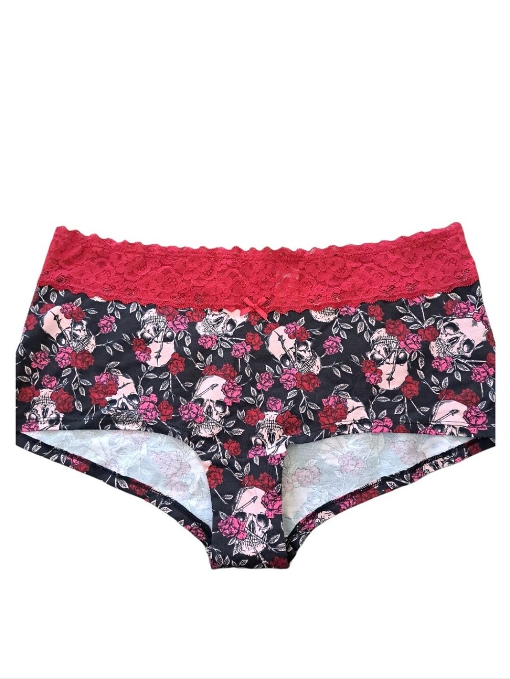 Torrid 2 Wide Lace Boyshort Rosebuds & Skulls Panty